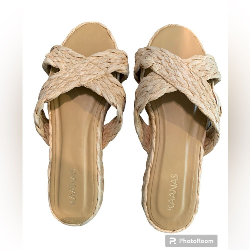 Anthropologie Kaanas Inagua Crossover Raffia Wicker Braid Sandal Size 8
